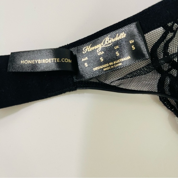 Honey Birdette Bundle Faux Leather Studded Black Bra, Garter Belt with Satin Bag - Picture 14 of 16